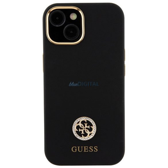 Guess GUHCP15SM4DGPK iPhone 15 6.1" fekete keménytok szilikon logó Strass 4G