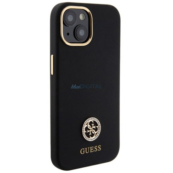 Guess GUHCP15SM4DGPK iPhone 15 6.1" fekete keménytok szilikon logó Strass 4G