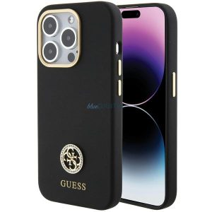 Guess GUHCP15LM4DGPK iPhone 15 Pro 6.1" fekete keménytok szilikon logó Strass 4G