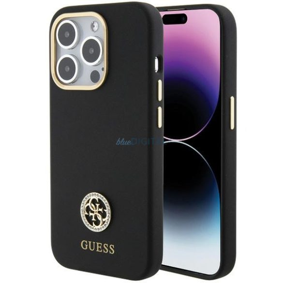 Guess GUHCP15LM4DGPK iPhone 15 Pro 6.1" fekete keménytok szilikon logó Strass 4G