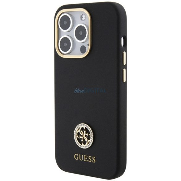 Guess GUHCP15LM4DGPK iPhone 15 Pro 6.1" fekete keménytok szilikon logó Strass 4G