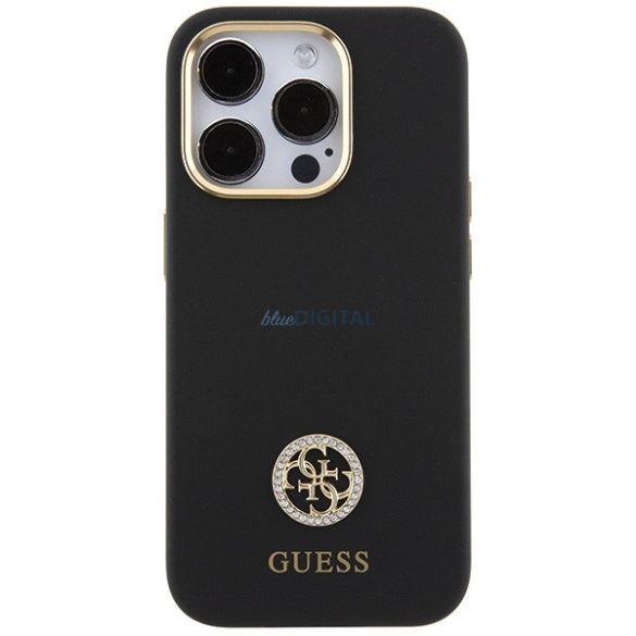 Guess GUHCP15LM4DGPK iPhone 15 Pro 6.1" fekete keménytok szilikon logó Strass 4G