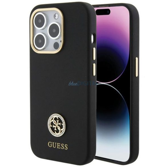 Guess GUHCP15XM4DGPK iPhone 15 Pro Max 6.7" fekete keménytok szilikon logó Strass 4G