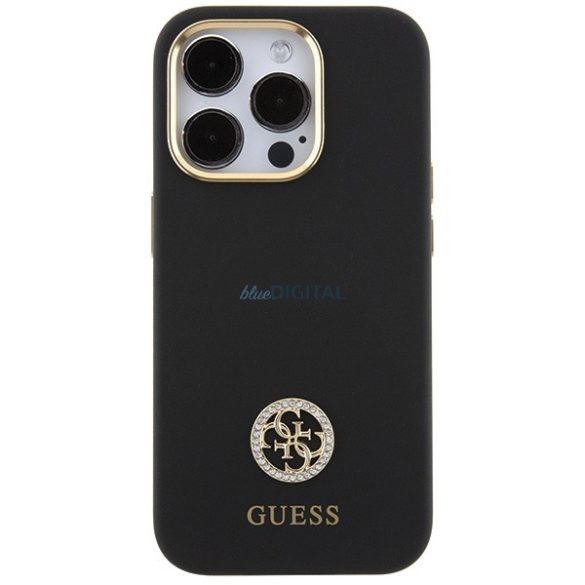 Guess GUHCP15XM4DGPK iPhone 15 Pro Max 6.7" fekete keménytok szilikon logó Strass 4G