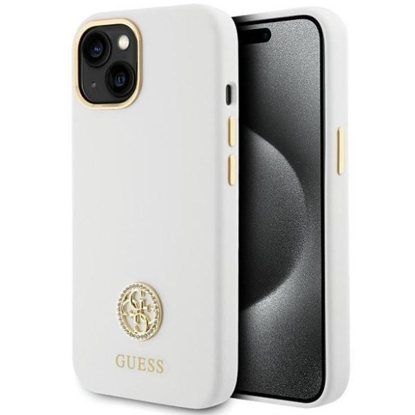 Guess GUHCP15SM4DGPH iPhone 15 6.1" fehér keménytok Silicone Logo Strass 4G