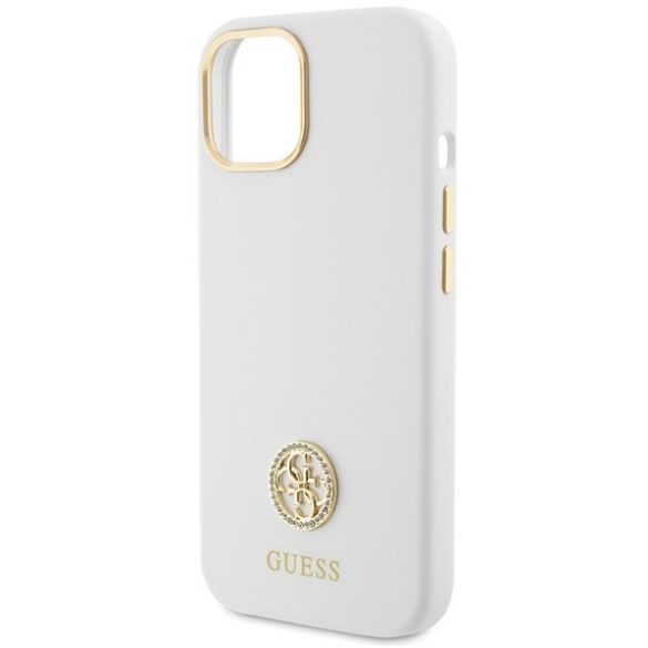 Guess GUHCP15SM4DGPH iPhone 15 6.1" fehér keménytok Silicone Logo Strass 4G