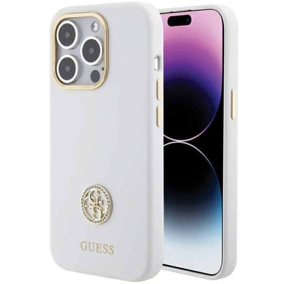 Guess GUHCP15LM4DGPH iPhone 15 Pro 6.1" fehér keménytok szilikon logó Strass 4G