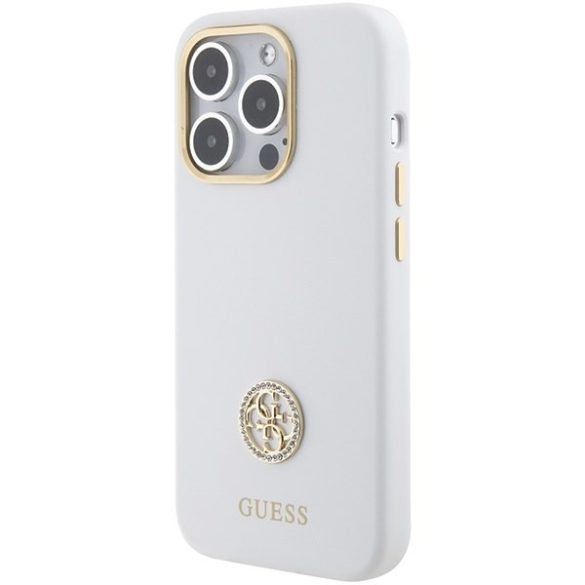 Guess GUHCP15LM4DGPH iPhone 15 Pro 6.1" fehér keménytok szilikon logó Strass 4G