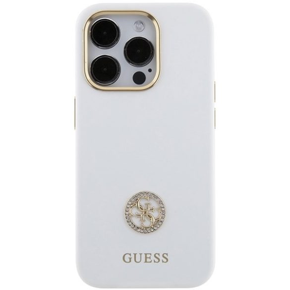 Guess GUHCP15LM4DGPH iPhone 15 Pro 6.1" fehér keménytok szilikon logó Strass 4G