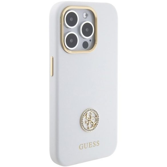 Guess GUHCP15LM4DGPH iPhone 15 Pro 6.1" fehér keménytok szilikon logó Strass 4G