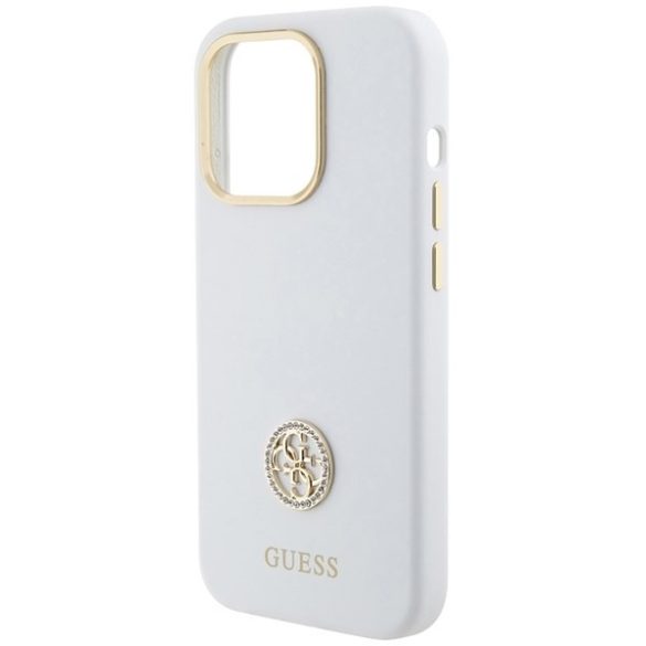 Guess GUHCP15LM4DGPH iPhone 15 Pro 6.1" fehér keménytok szilikon logó Strass 4G