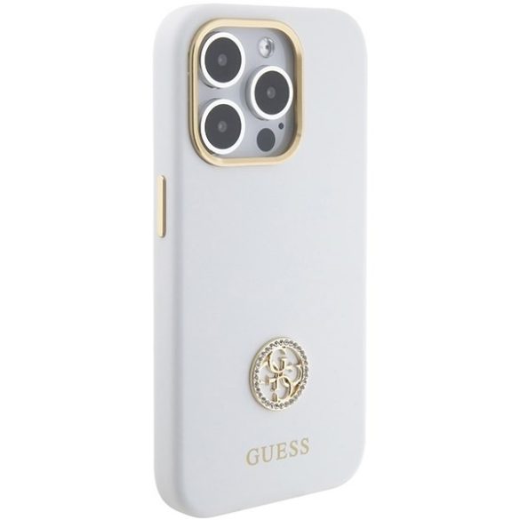 Guess GUHCP15XM4DGPH iPhone 15 Pro Max 6.7" fehér keménytok szilikon logó Strass 4G