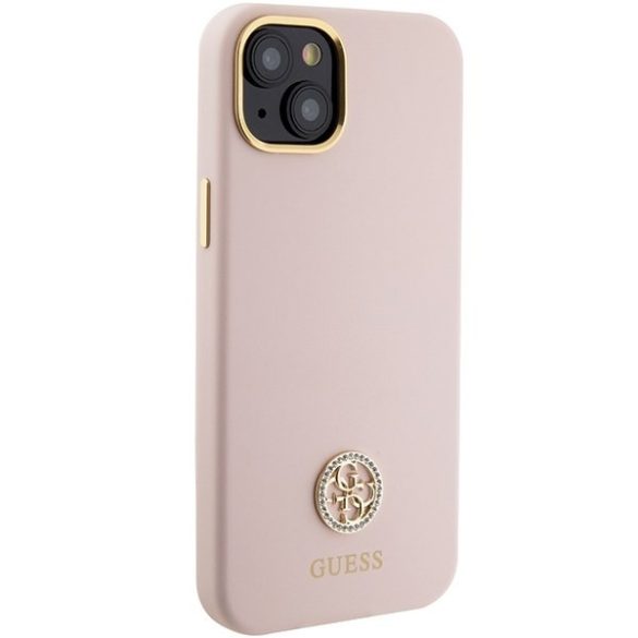 Guess GUHCP15SM4DGPP iPhone 15 / 14 / 13 6.1" rózsaszín keménytok Silicone Logo Strass 4G