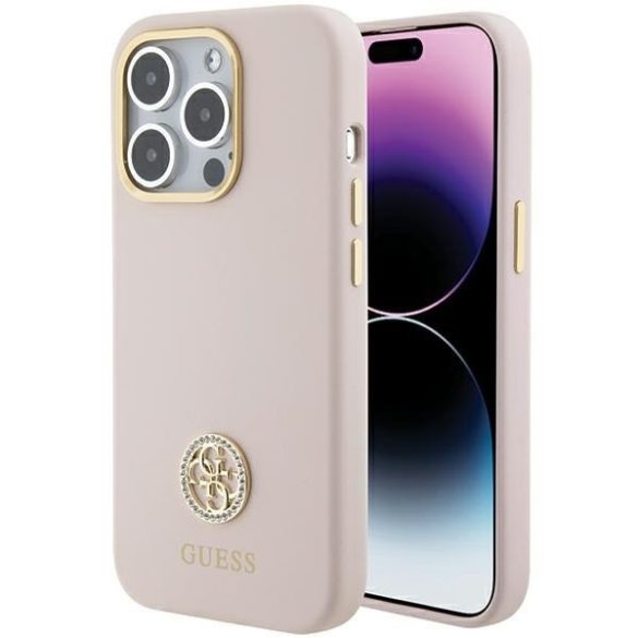 Guess GUHCP15LM4DGPP iPhone 15 Pro 6.1" rózsaszín keménytok szilikon Logo Strass 4G