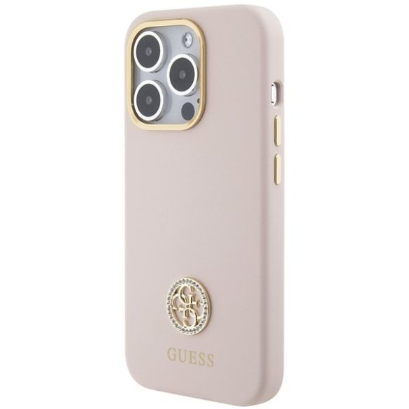 Guess GUHCP15LM4DGPP iPhone 15 Pro 6.1" rózsaszín keménytok szilikon Logo Strass 4G