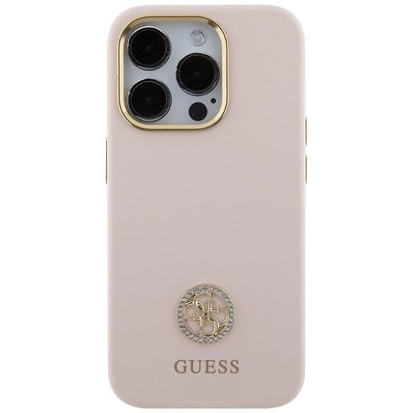 Guess GUHCP15LM4DGPP iPhone 15 Pro 6.1" rózsaszín keménytok szilikon Logo Strass 4G