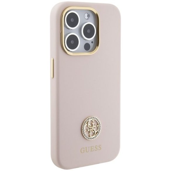 Guess GUHCP15LM4DGPP iPhone 15 Pro 6.1" rózsaszín keménytok szilikon Logo Strass 4G