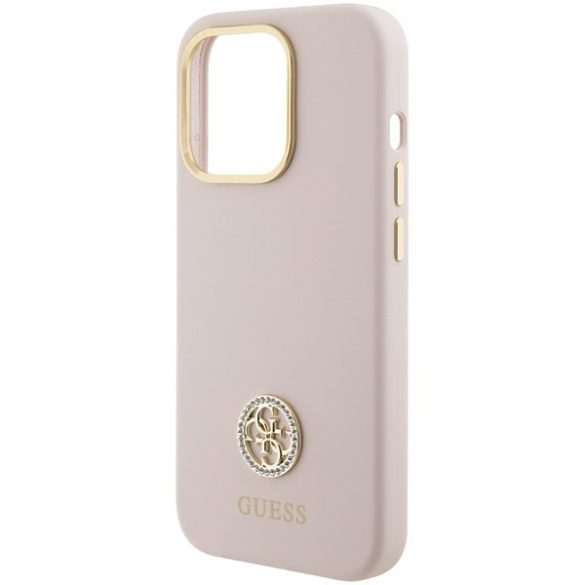 Guess GUHCP15LM4DGPP iPhone 15 Pro 6.1" rózsaszín keménytok szilikon Logo Strass 4G