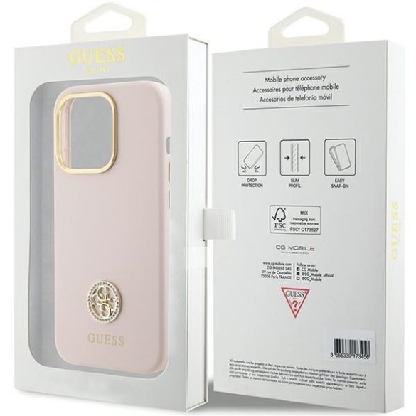 Guess GUHCP15LM4DGPP iPhone 15 Pro 6.1" rózsaszín keménytok szilikon Logo Strass 4G