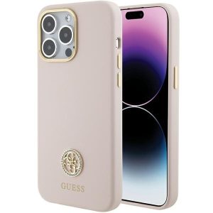 Guess GUHCP15XM4DGPP iPhone 15 Pro Max 6.7" rózsaszín keménytok szilikon logó Strass 4G