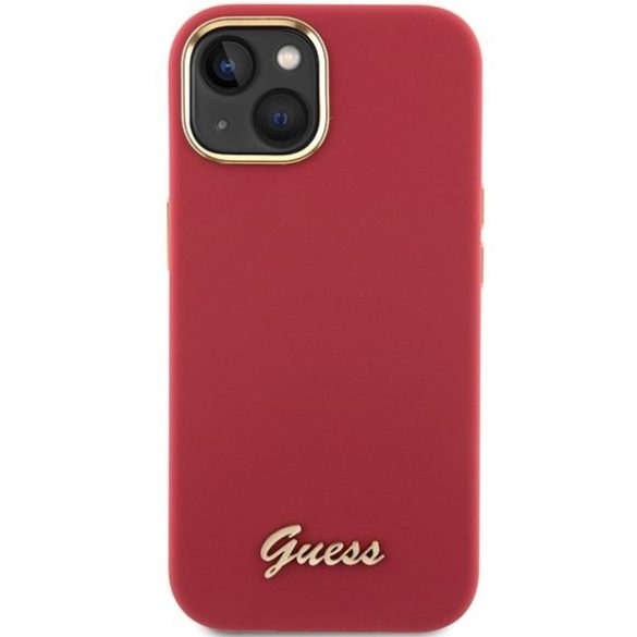 Guess GUHCP15SSMBSLM iPhone 15 / 14 / 13 6.1" magenta színű keménytok szilikon írás fém logóval és kerettel