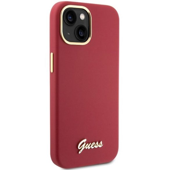 Guess GUHCP15SSMBSLM iPhone 15 / 14 / 13 6.1" magenta színű keménytok szilikon írás fém logóval és kerettel