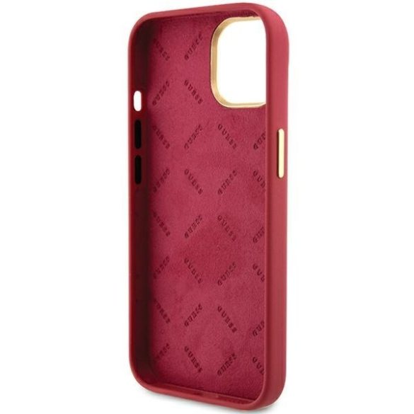 Guess GUHCP15SSMBSLM iPhone 15 / 14 / 13 6.1" magenta színű keménytok szilikon írás fém logóval és kerettel