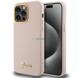   Guess GUHCP15XSMBSLP iPhone 15 Pro Max 6.7" rózsaszín keménytok szilikon script fém logó és keret