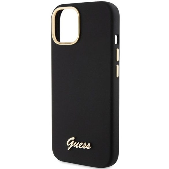 Guess GUHCP15SSMBSLK iPhone 15 / 14 / 13 6.1" fekete keménytok szilikon írás fém logó és keret