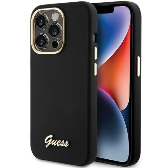 Guess GUHCP15XSMBSLK iPhone 15 Pro Max 6.7" fekete keménytok szilikon script fém logó és keret
