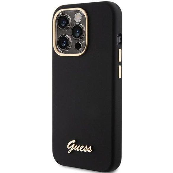 Guess GUHCP15XSMBSLK iPhone 15 Pro Max 6.7" fekete keménytok szilikon script fém logó és keret