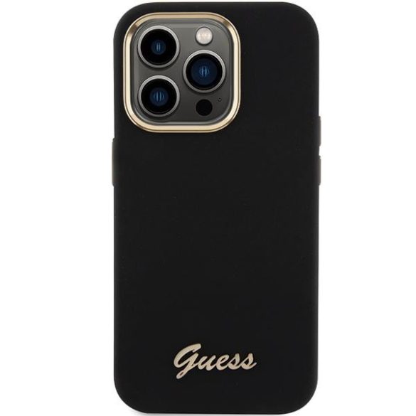 Guess GUHCP15XSMBSLK iPhone 15 Pro Max 6.7" fekete keménytok szilikon script fém logó és keret
