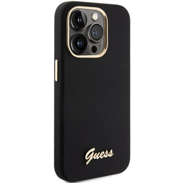 Guess GUHCP15XSMBSLK iPhone 15 Pro Max 6.7" fekete keménytok szilikon script fém logó és keret