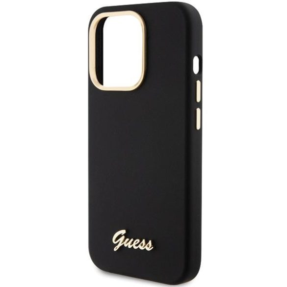 Guess GUHCP15XSMBSLK iPhone 15 Pro Max 6.7" fekete keménytok szilikon script fém logó és keret
