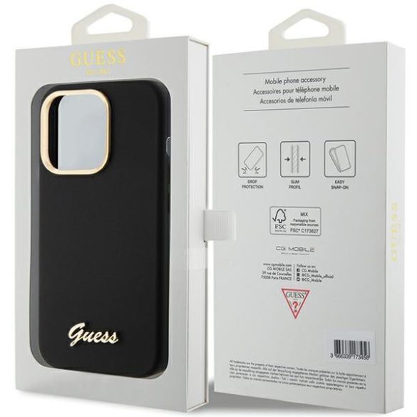 Guess GUHCP15XSMBSLK iPhone 15 Pro Max 6.7" fekete keménytok szilikon script fém logó és keret