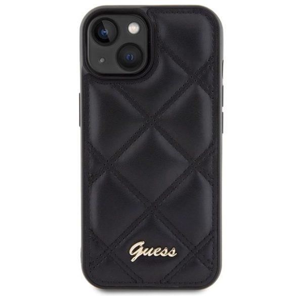 Guess GUHCP15SPSQQSQSK iPhone 15 / 14 / 13 6.1" fekete keménytok steppelt fém logóval