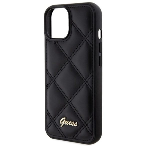 Guess GUHCP15SPSQQSQSK iPhone 15 / 14 / 13 6.1" fekete keménytok steppelt fém logóval