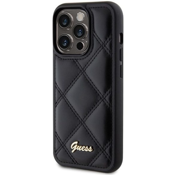 Guess GUHCP15LPSQQSQSK iPhone 15 Pro 6.1" fekete keménytok steppelt fém logóval