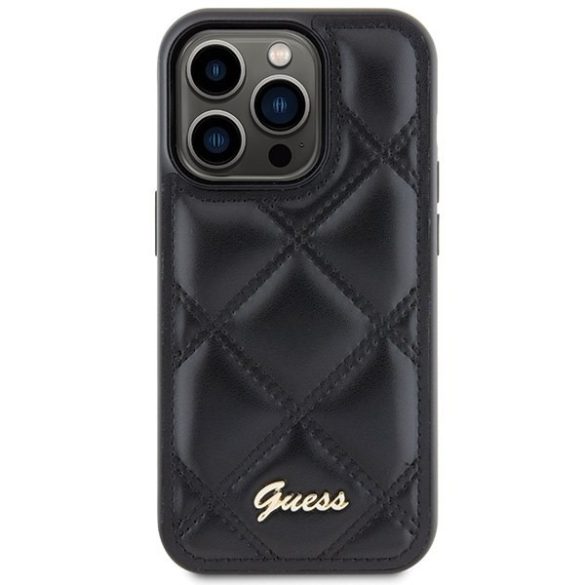 Guess GUHCP15LPSQQSQSK iPhone 15 Pro 6.1" fekete keménytok steppelt fém logóval