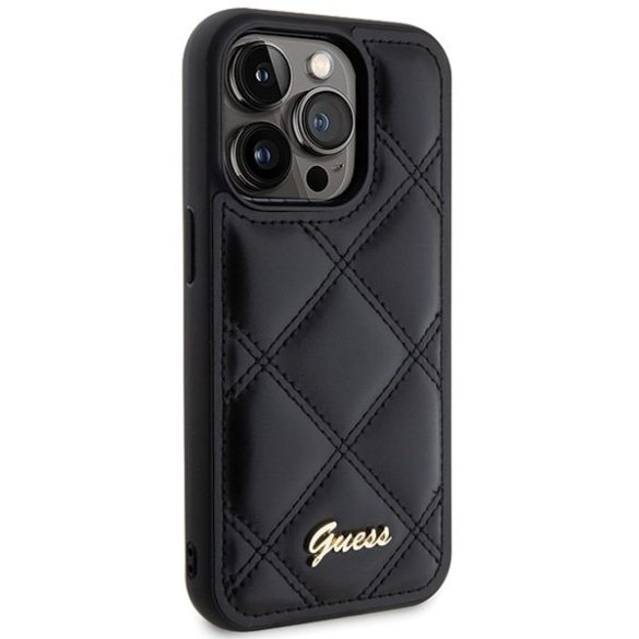 Guess GUHCP15LPSQQSQSK iPhone 15 Pro 6.1" fekete keménytok steppelt fém logóval