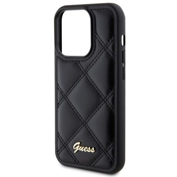 Guess GUHCP15LPSQQSQSK iPhone 15 Pro 6.1" fekete keménytok steppelt fém logóval