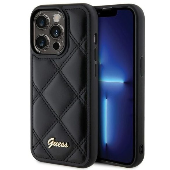 Guess GUHCP15XPSQQSQSK iPhone 15 Pro Max 6.7" fekete keménytok steppelt fém logóval