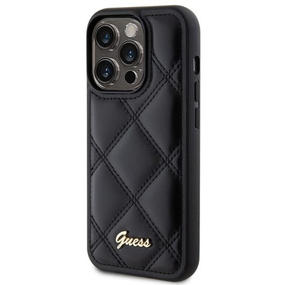 Guess GUHCP15XPSQQSQSK iPhone 15 Pro Max 6.7" fekete keménytok steppelt fém logóval