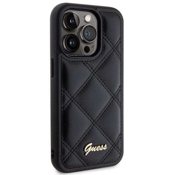 Guess GUHCP15XPSQQSQSK iPhone 15 Pro Max 6.7" fekete keménytok steppelt fém logóval