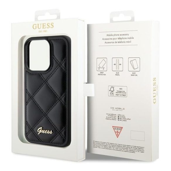 Guess GUHCP15XPSQQSQSK iPhone 15 Pro Max 6.7" fekete keménytok steppelt fém logóval