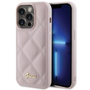 Guess GUHCP15LPSQQSQSP iPhone 15 Pro 6.1" rózsaszín keménytok steppelt fém logóval