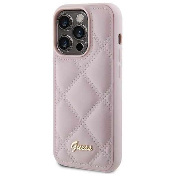 Guess GUHCP15LPSQQSQSP iPhone 15 Pro 6.1" rózsaszín keménytok steppelt fém logóval