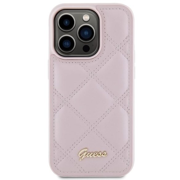 Guess GUHCP15LPSQQSQSP iPhone 15 Pro 6.1" rózsaszín keménytok steppelt fém logóval