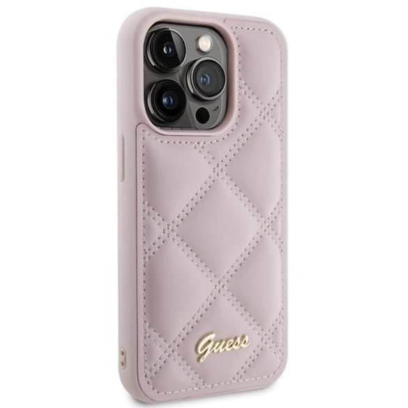 Guess GUHCP15LPSQQSQSP iPhone 15 Pro 6.1" rózsaszín keménytok steppelt fém logóval