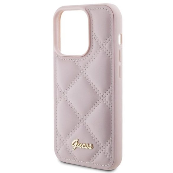 Guess GUHCP15LPSQQSQSP iPhone 15 Pro 6.1" rózsaszín keménytok steppelt fém logóval